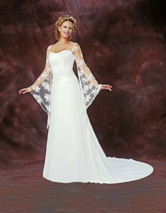 Reminiscent of a renaissance wedding gown this lovely piece features a 